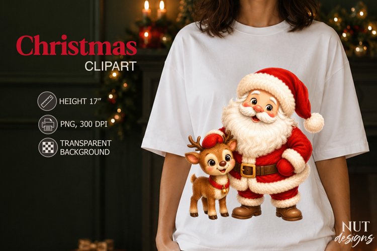 Cute Santa Christmas Clipart Santa Claus with Reindeer