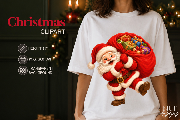 Cute Santa Christmas Clipart Santa Claus with Gift Sack