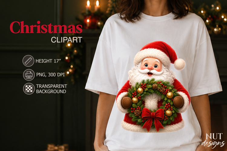 Cute Santa Christmas Clipart Santa Claus & Christmas Wreath