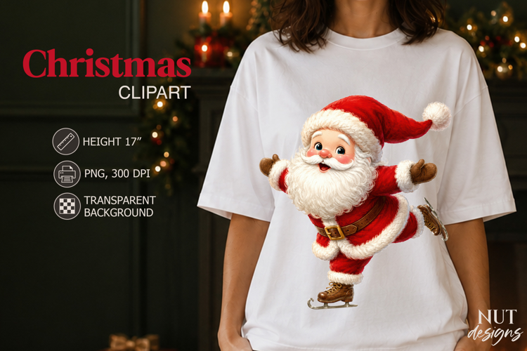 Cute Santa Christmas Clipart Skating Santa Claus