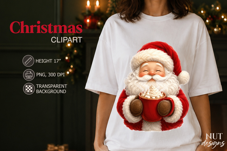 Cute Santa Christmas Clipart Santa with Hot Cocoa mug