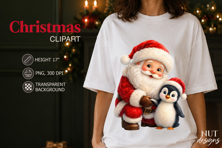 Cute Santa Christmas Clipart Santa Claus & Penguin
