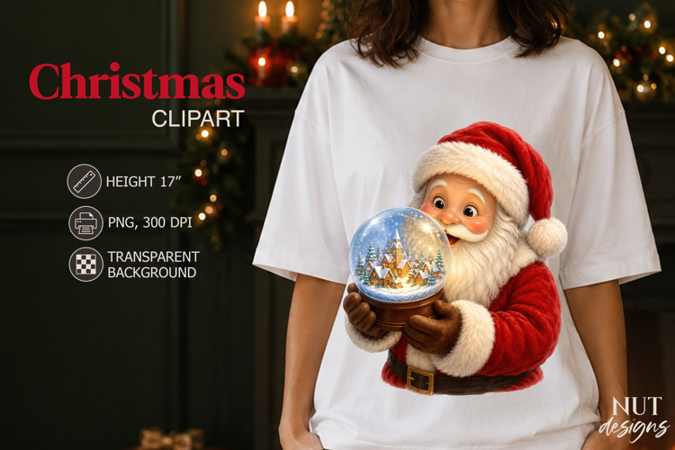 Cute Santa Christmas Clipart Santa Claus & Snow Globe