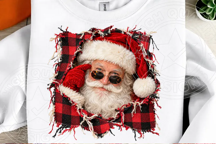 Funny Santa Claus Christmas PNG, Buffalo Plaid Santa Sublima