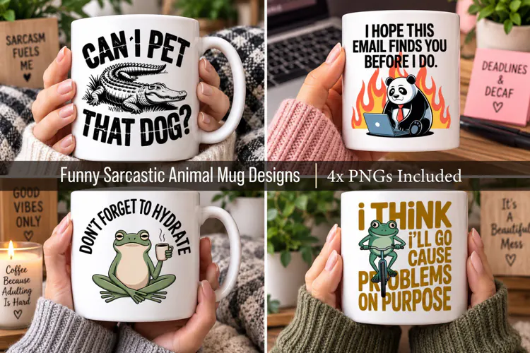4x Funny Sarcastic Animal Mug Designs