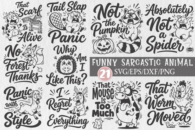 Funny Sarcastic Animals SVG Bundle, Cute Scared Animal
