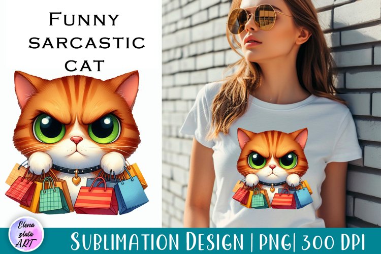 Funny sarcastic cat, watercolor clipart, cat Print
