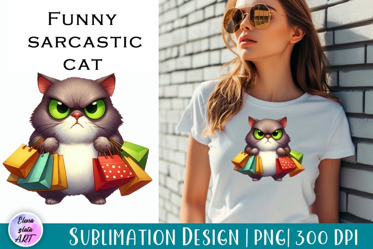 Funny sarcastic cat, watercolor clipart, cat Print