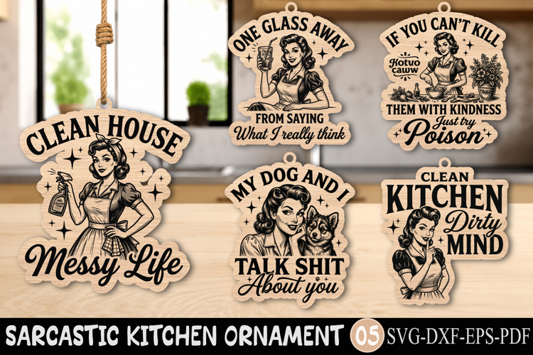 Funny Sarcastic Cut File, Retro Housewife Ornament SVG