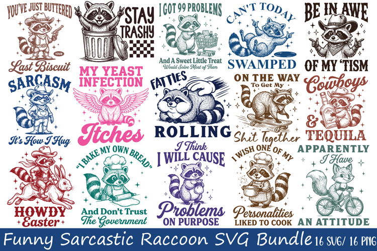 Funny Sarcastic Raccoon SVG Bundle
