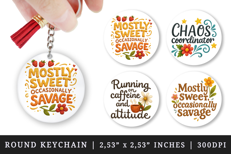 Funny Sassy Quote round keychain pintable sublimation design