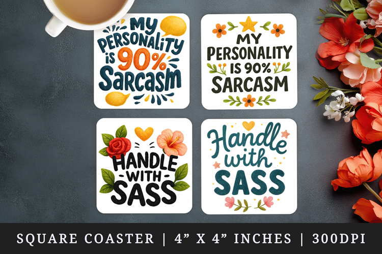 Funny Sassy Quote square coaster sublimation design