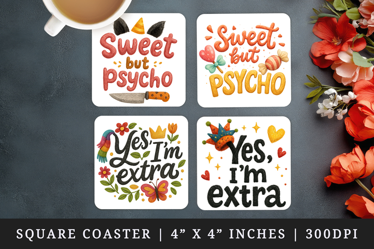 Funny Sassy Quote square coaster sublimation design