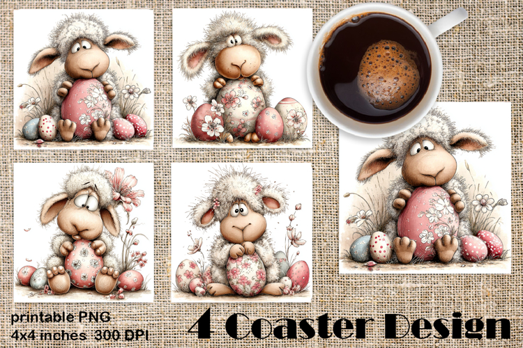 Happy Easter Square Coaster Sublimation. Funny sheep