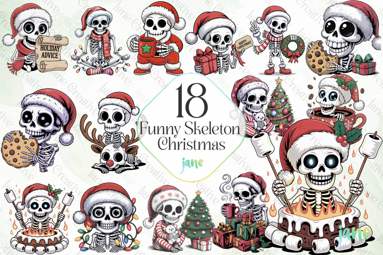 Funny Skeleton Christmas Clipart