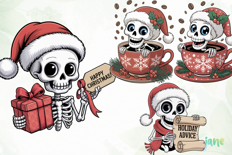 Funny Skeleton Christmas Clipart