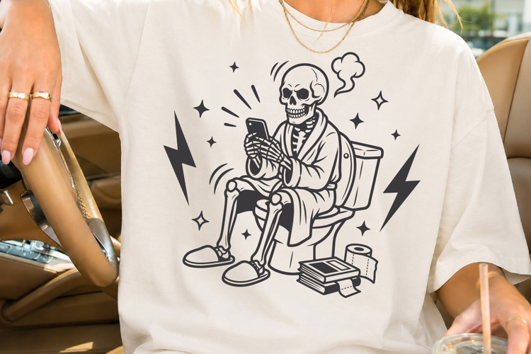 Funny Skeleton Dad on Toilet SVG, Scrolling Phone Bathroom