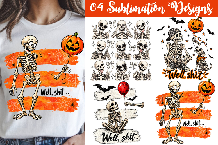 Funny Skeleton Lost Balloon PNG, Well Shit Halloween Design