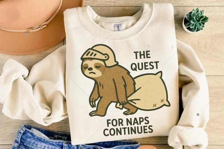 Funny Sloth PNG, The Quest for Naps Continues PNG, Sarcastic