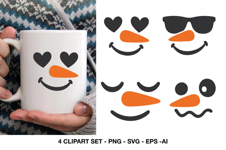 Funny Snowman Face SVG Clipart Designs