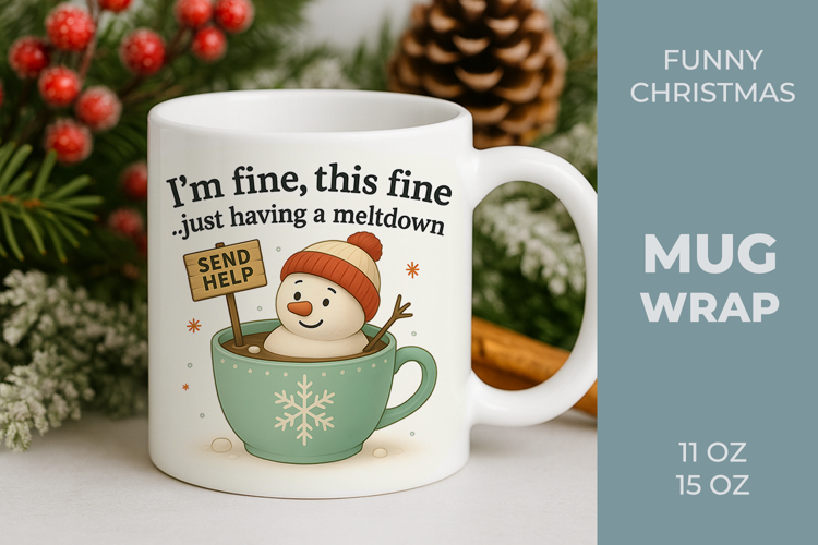 Melting Snowman Funny Mug Wrap, christmas mug wrap