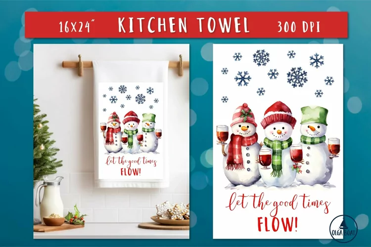 Funny snowmen watercolor | Christmas kitchen towel png