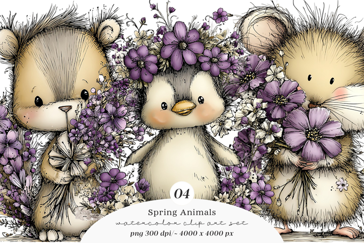 Funny Spring Animals Clipart example image 1