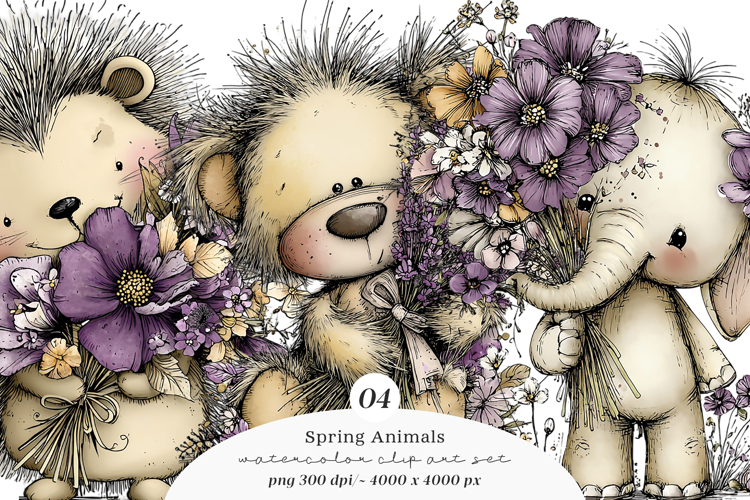 Funny Spring Animals Clipart example image 1