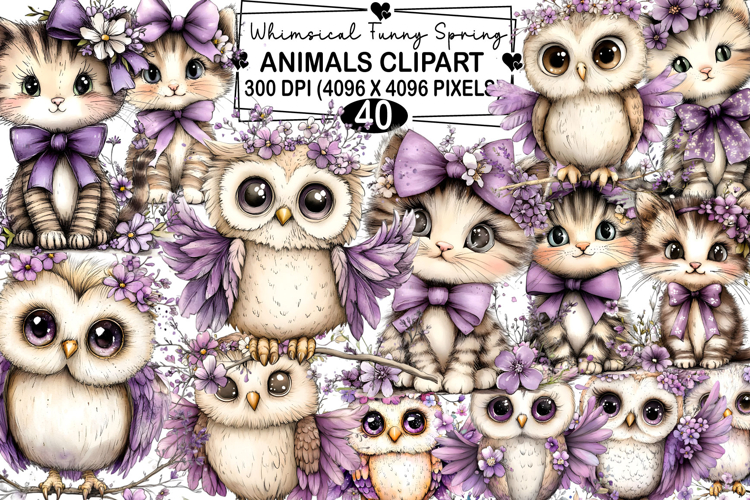Whimsical Funny Spring Animals Clipart Watercolor png