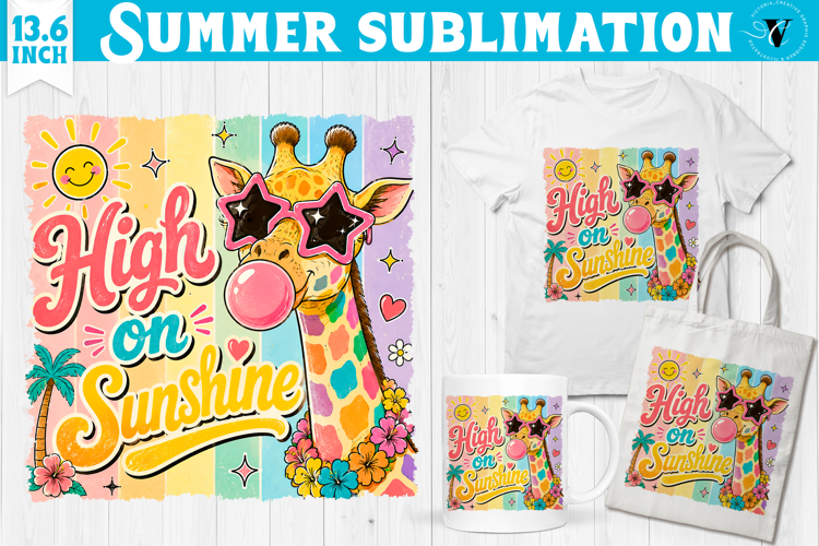 Summer beach sublimation | High on sunshine, funny giraffe