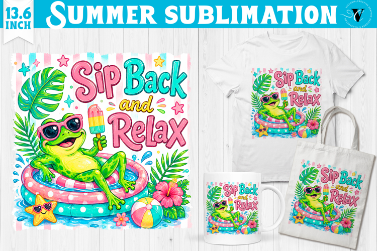 Summer beach sublimation | funny frog, sip back and relax