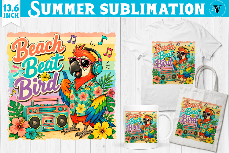Summer beach sublimation | Funny parrot, beach beat bird