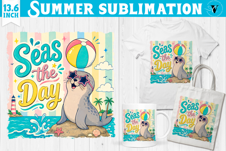 Summer beach sublimation | Seas the day, funny fur seal