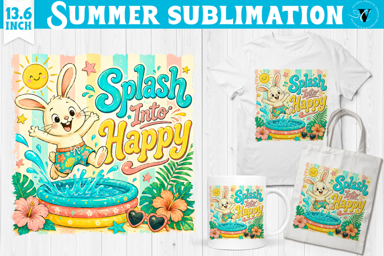Summer beach sublimation | Splash into happy, funny bunny