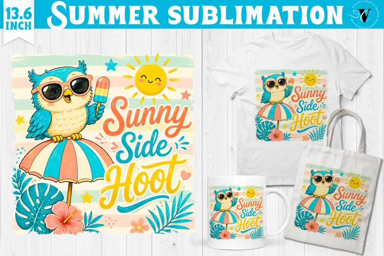 Summer beach sublimation | Sunny side hoot, funny owl