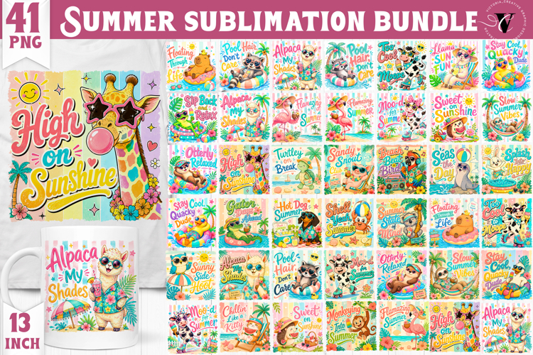 Summer Sublimation Bundle PNG | Funny Summer Animals Clipart