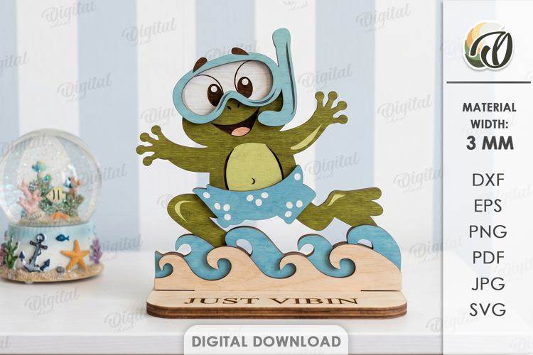 Funny Summer Animal Stand Laser Cut. Frog SVG