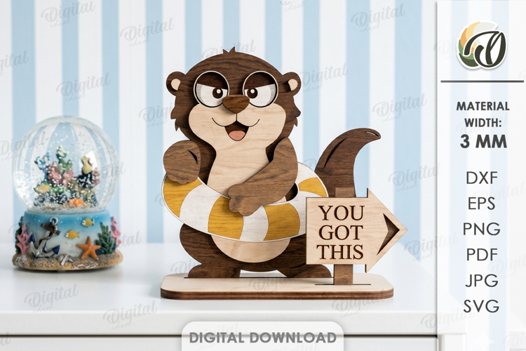 Funny Summer Animal Stand Laser Cut. Otter SVG