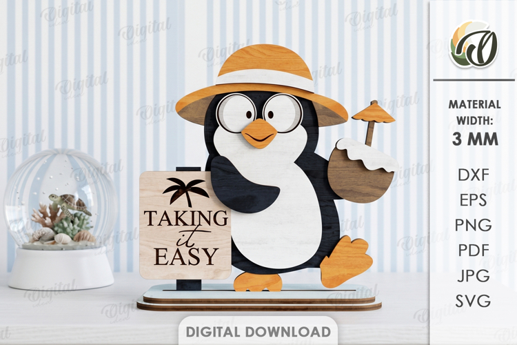Funny Summer Animal Stand Laser Cut. Penguin SVG