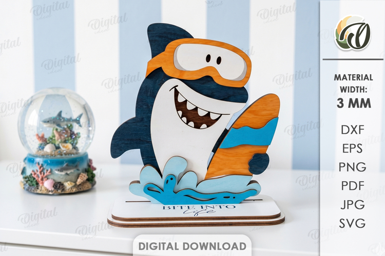 Funny Summer Animal Stand Laser Cut. Shark SVG