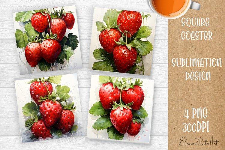 Watercolor Sweet strawberry| Square Coaster