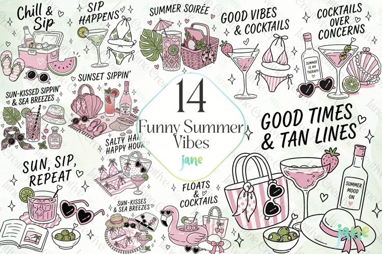 Funny Summer Vibes Clipart Bundle