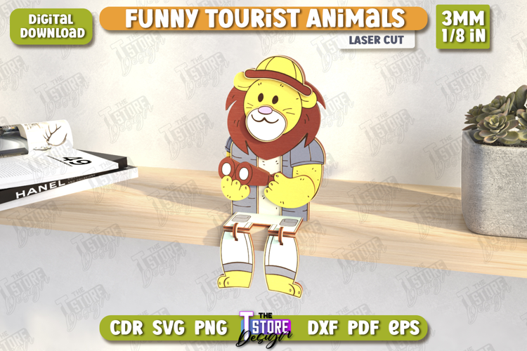 Funny Tourist Lion Laser Cut | Animals Shelf Sitters |CNC