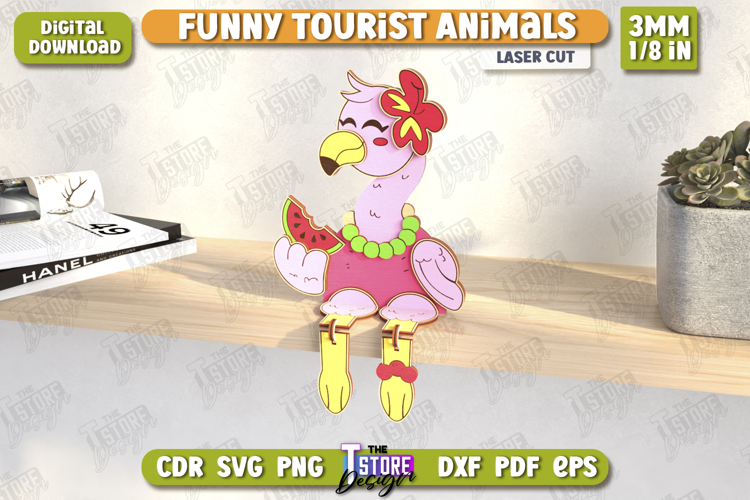 Funny Tourist Flamingo Laser Cut | Animals Shelf Sitters|CNC