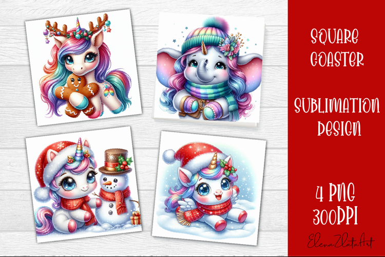 Funny unicorn Square Coaster Sublimation | unicorn christmas