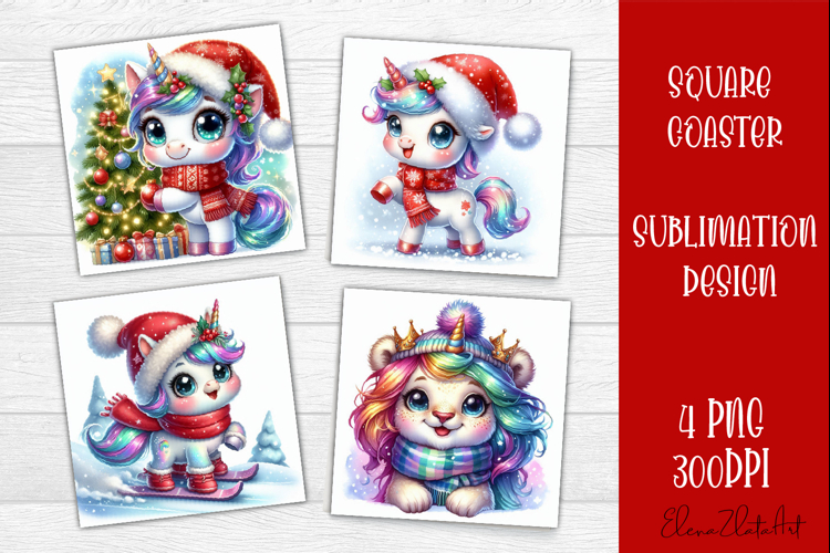 Funny unicorn Square Coaster Sublimation | unicorn christmas