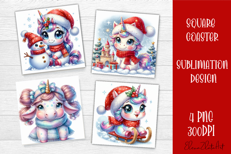 Funny unicorn Square Coaster Sublimation | unicorn christmas