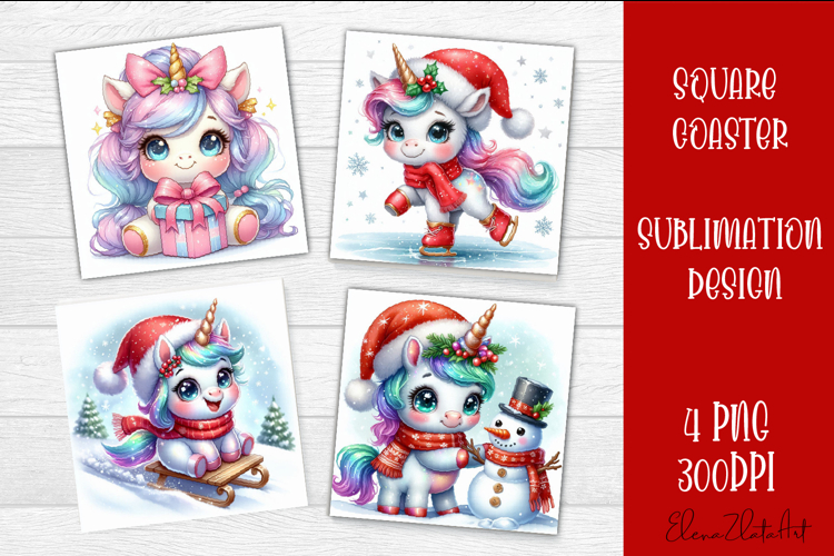 Funny unicorn Square Coaster Sublimation | unicorn christmas