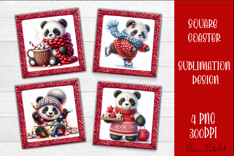 Funny animal Square Coaster Sublimation | Crochet Christmas
