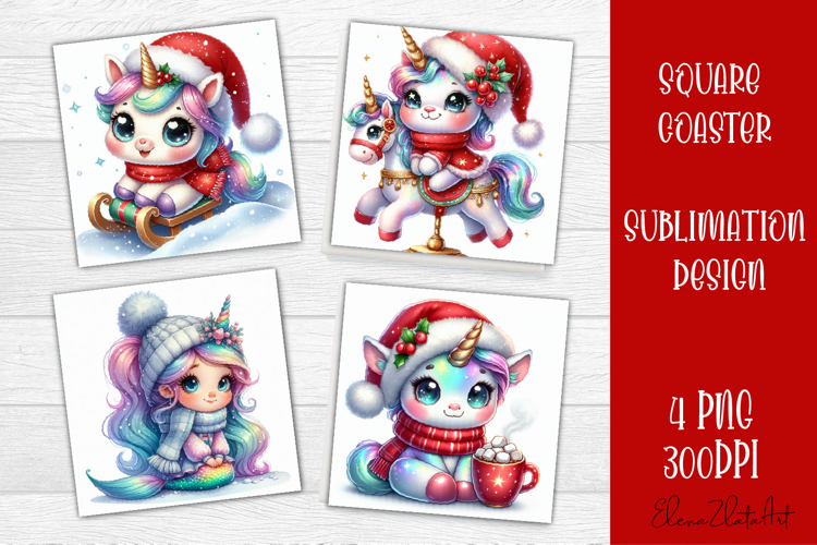 Funny unicorn Square Coaster Sublimation | unicorn christmas